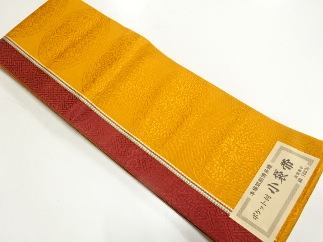 未使用品　本場筑前博多　花鳥更紗模様織り出し　半幅帯